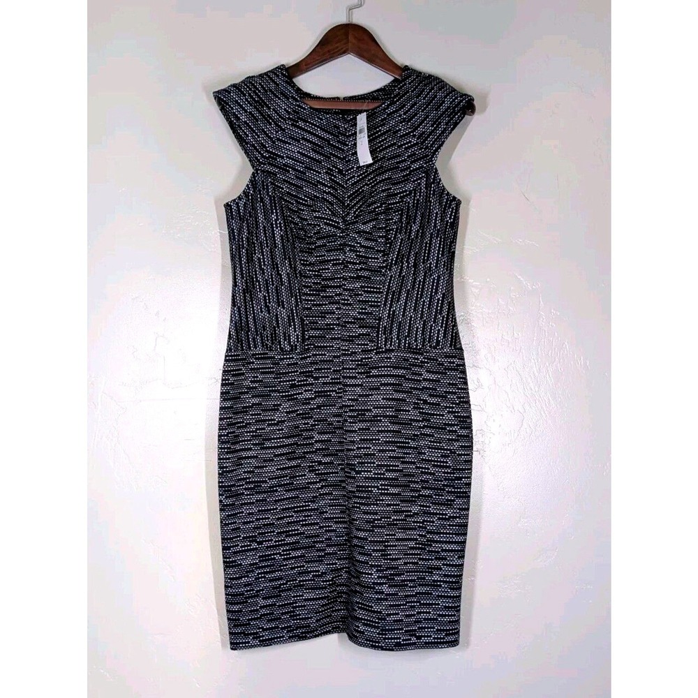 Ann Taylor Sheath Dress Womens 2 Navy Blue White Textured Cap Sleeve 13374181